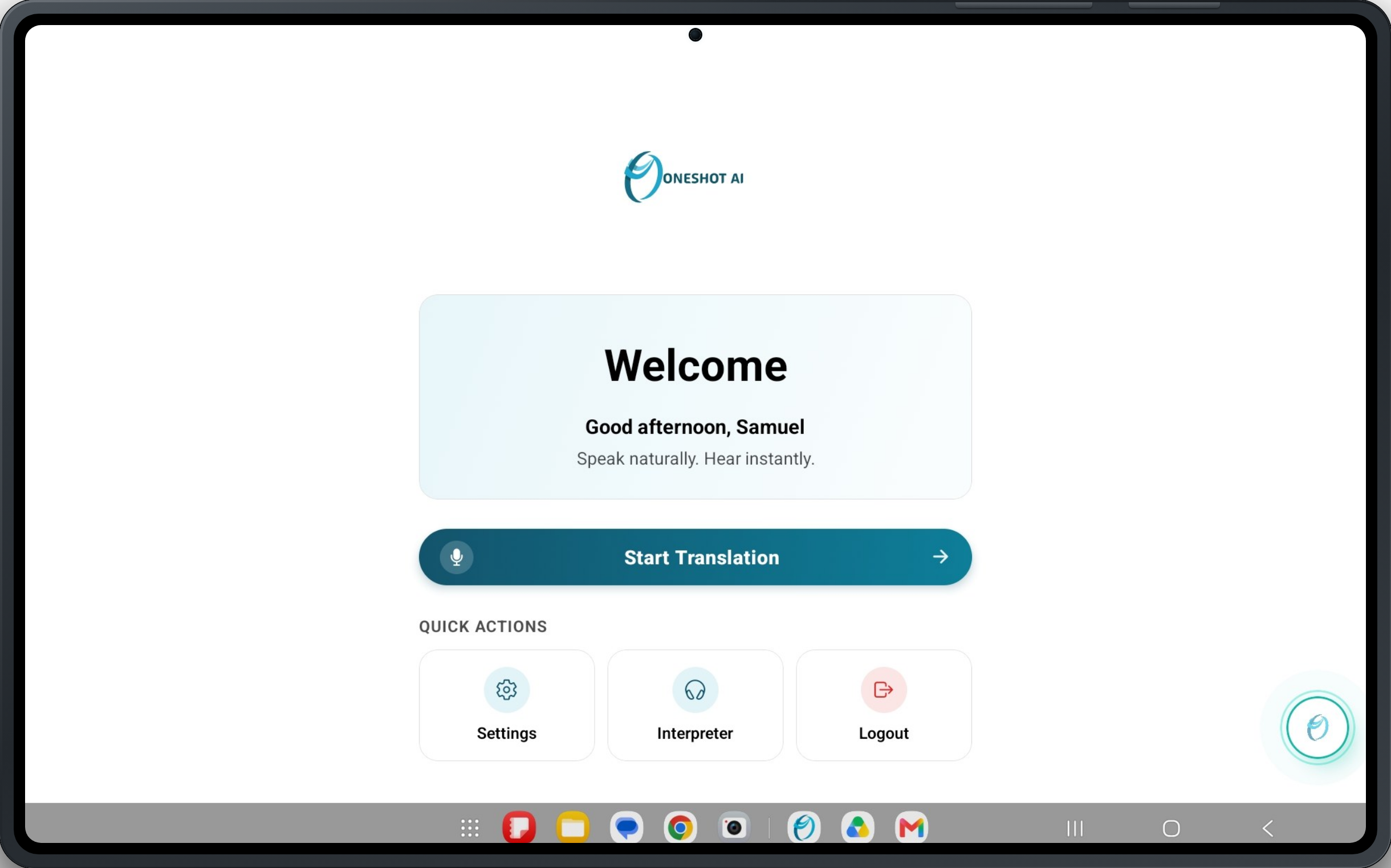 Oneshot AI app running on an iPad Oneshot AI app running on an iPad